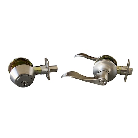 Design House Design House Stratford Wave Satin Nickel Entry Lever and Deadbolt Set KW1 1-3/4 in. 727966